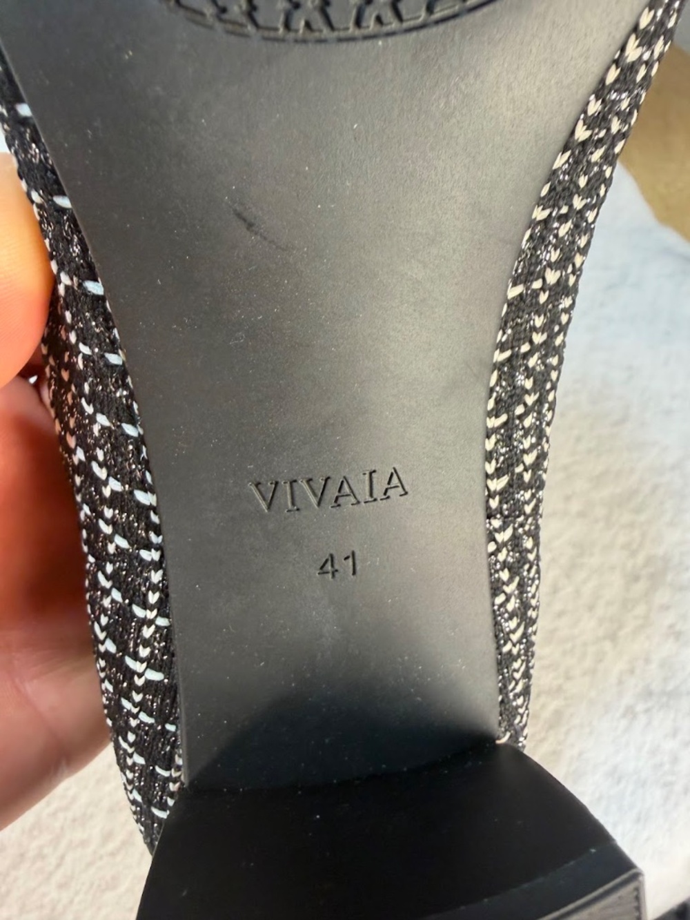 VIVAIA Women's Knit Block Heel Pumps Black White Tweed Size EU 41 US 10.5 - Picture 4 of 7